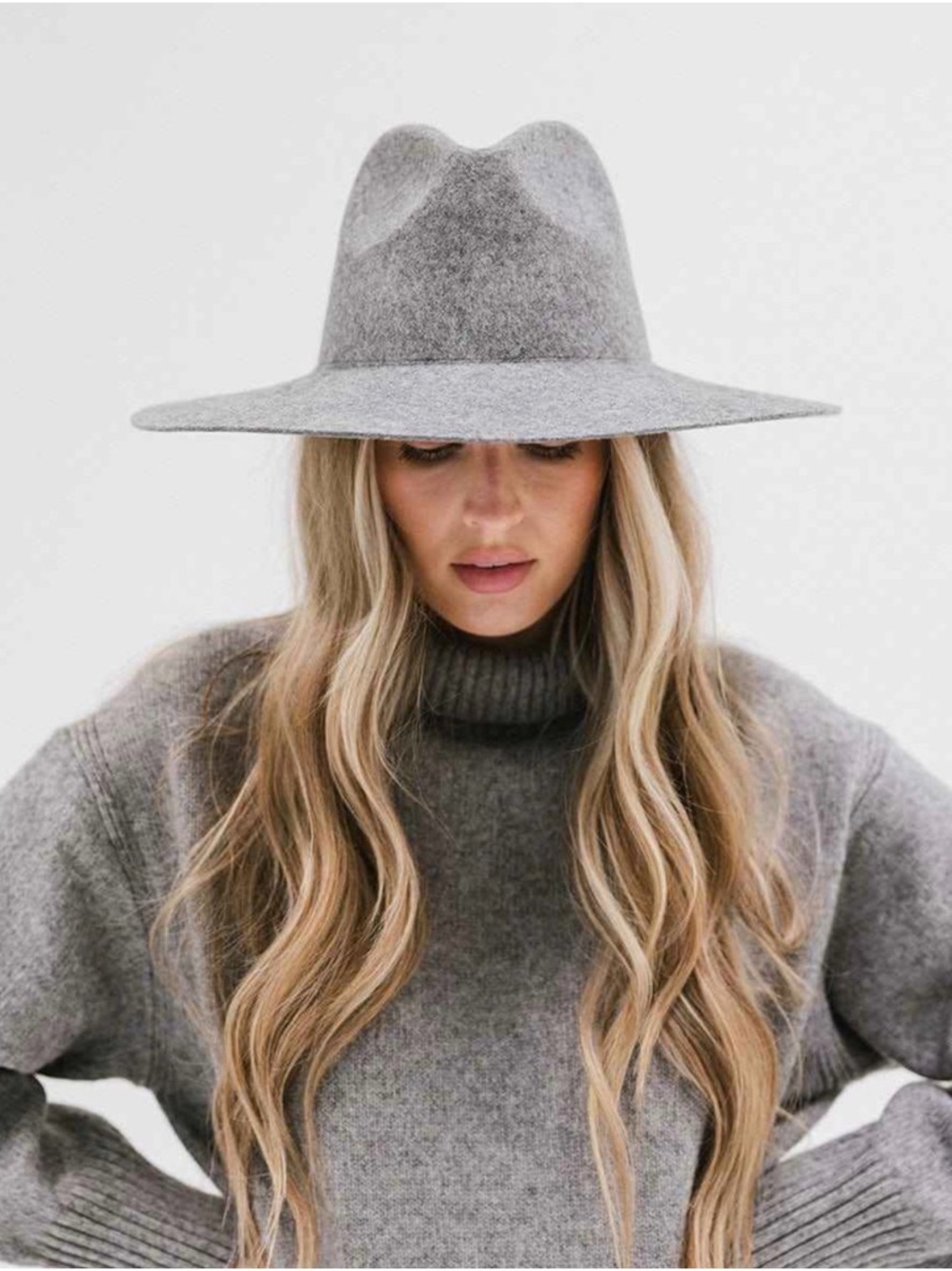 Gigi Pip Grey Scottie Wide Brim Fedora Hat 100% Australian Wool S/M 57